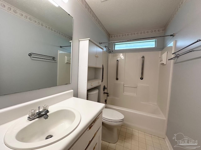 5473 Timber Creek Cir, Pace, FL 32571 - bathroom with vanity, washtub / shower combination, a textured ceiling, and tile patterned flooring
