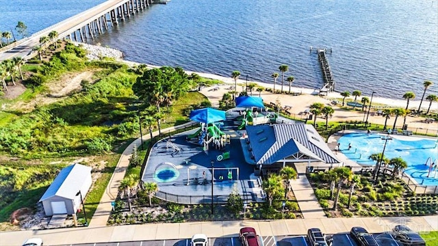 bird's eye view featuring a water view