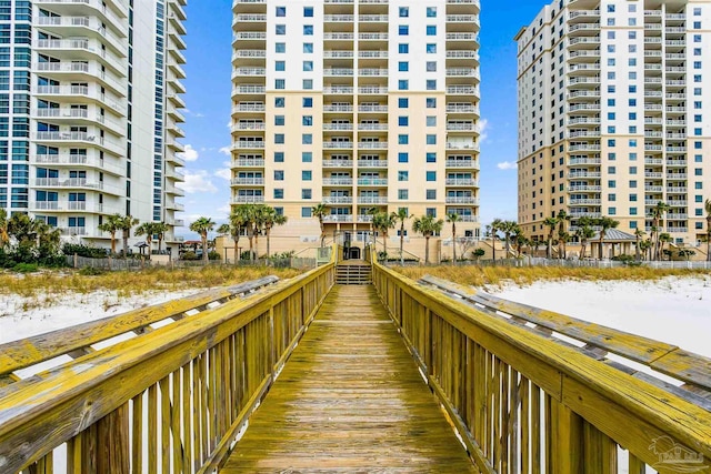 property view of water featuring a beach view