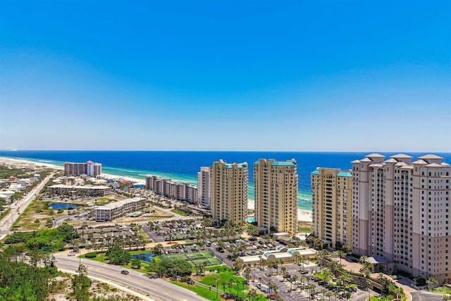 bird's eye view featuring a beach view and a water view