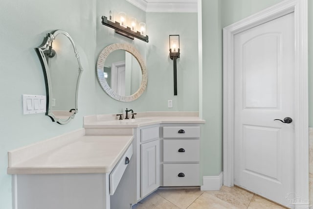 3869 Paradise Bay Dr, Gulf Breeze, FL 32563 - bathroom featuring vanity, tile patterned flooring, and ornamental molding