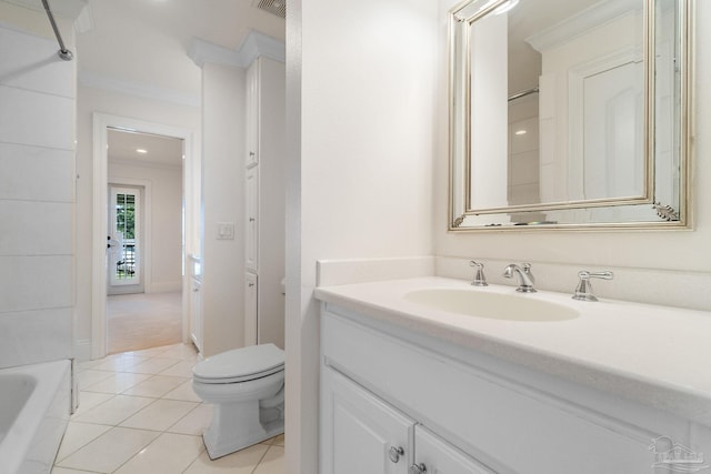 3869 Paradise Bay Dr, Gulf Breeze, FL 32563 - full bath with vanity, toilet, tile patterned floors, and ornamental molding