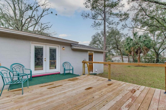wooden deck featuring french doors