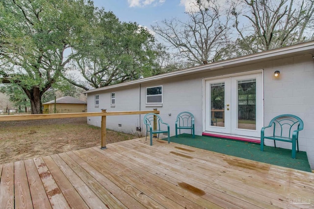 wooden deck with french doors