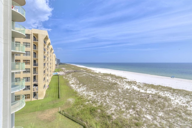 property view of water featuring a beach view