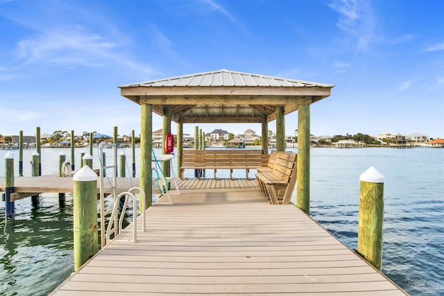 dock area with a water view