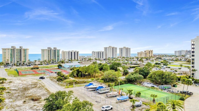 bird's eye view with a water view and a city view