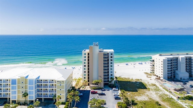 drone / aerial view with a view of the beach and a water view