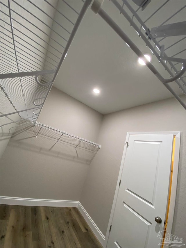 walk in closet featuring dark hardwood / wood-style floors