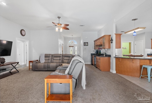 3849 Saber Tooth Cir, Gulf Breeze, FL 32563 - living room with a ceiling fan and light carpet
