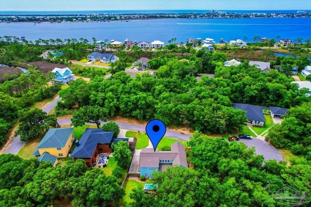 bird's eye view featuring a water view