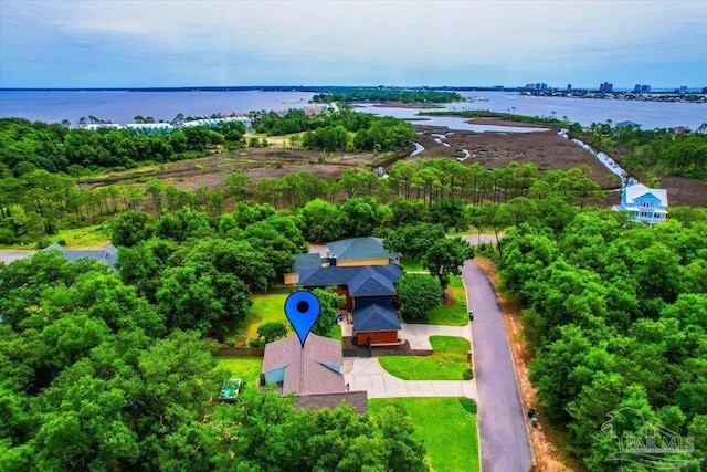 bird's eye view featuring a water view