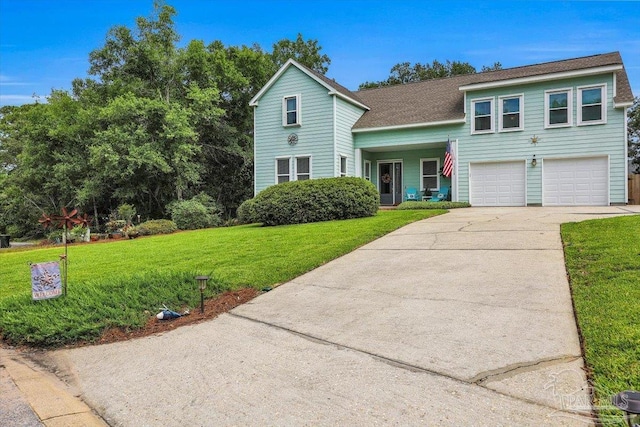 view of front of home with a garage and a front yard