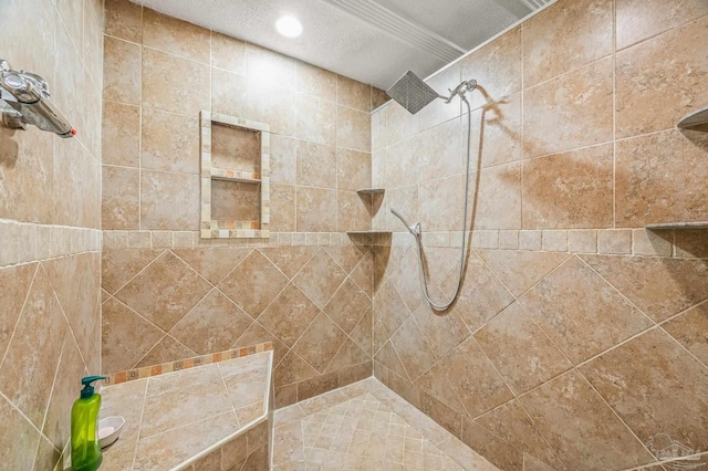 2931 Pine Forest Rd, Cantonment, FL 32533 - full bathroom with a tile shower, a textured ceiling, and recessed lighting
