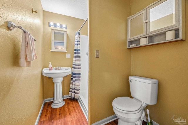 2931 Pine Forest Rd, Cantonment, FL 32533 - bathroom featuring wood finished floors, toilet, curtained shower, baseboards, and a sink