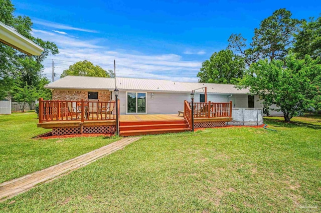 2931 Pine Forest Rd, Cantonment, FL 32533 - rear view of property with a yard, a wooden deck, and metal roof