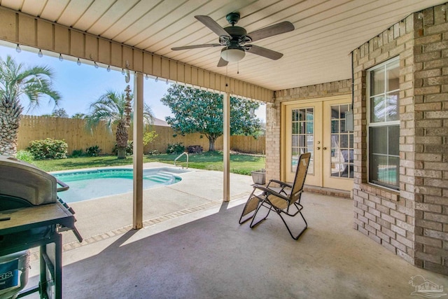 2405 Ursula Ln, Pensacola, FL 32526 - view of patio / terrace with a fenced in pool, french doors, a fenced backyard, and ceiling fan