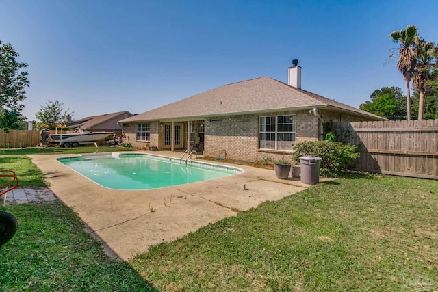 2405 Ursula Ln, Pensacola, FL 32526 - view of pool with a fenced in pool, french doors, a patio area, a fenced backyard, and a lawn