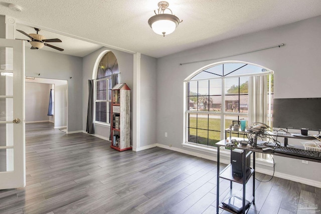 2405 Ursula Ln, Pensacola, FL 32526 - office with ceiling fan, baseboards, wood finished floors, and a textured ceiling
