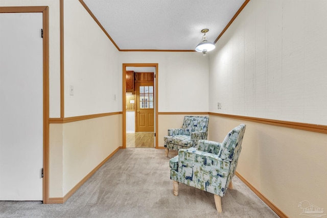 465 Man O War Cir, Cantonment, FL 32533 - living area featuring crown molding, carpet, and a textured ceiling