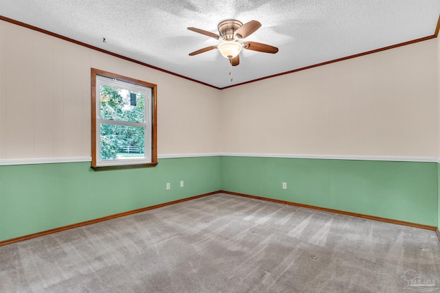 465 Man O War Cir, Cantonment, FL 32533 - spare room with a ceiling fan, ornamental molding, a textured ceiling, and carpet floors