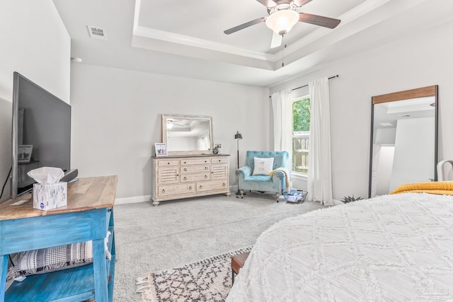 2120 Eagles Ridge Cv, Cantonment, FL 32533 - bedroom featuring a raised ceiling, carpet flooring, a ceiling fan, and baseboards