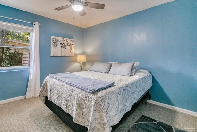 bedroom with carpet floors and ceiling fan