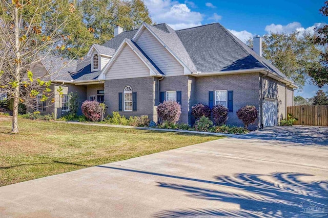 front facade with a front yard and a garage