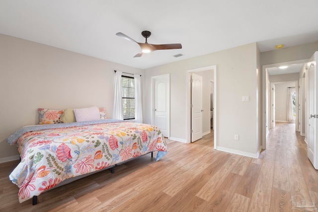 420 Palm Lake Dr, Pensacola, FL 32507 - bedroom with light wood-style floors, baseboards, and ceiling fan