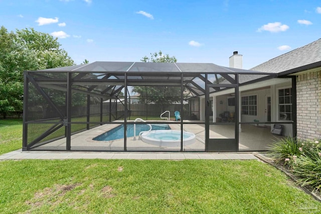 420 Palm Lake Dr, Pensacola, FL 32507 - view of swimming pool with glass enclosure, a patio area, and an outdoor hot tub