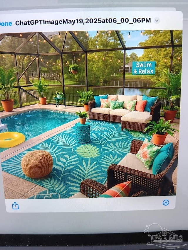 420 Palm Lake Dr, Pensacola, FL 32507 - swimming pool featuring an outdoor living space and a lanai