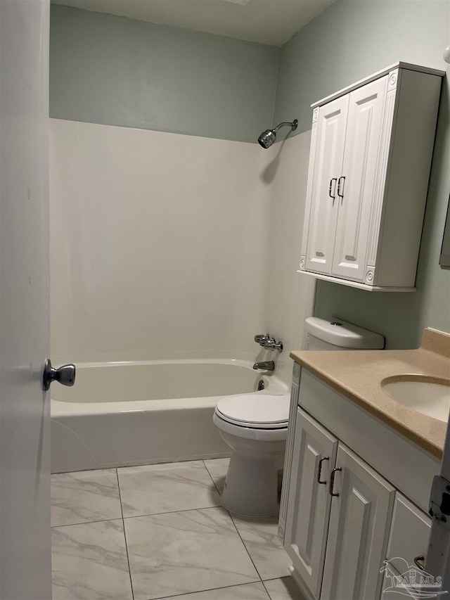 full bathroom with vanity, toilet, and shower / washtub combination