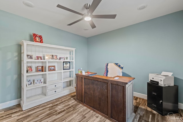 office area featuring ceiling fan and dark hardwood / wood-style floors