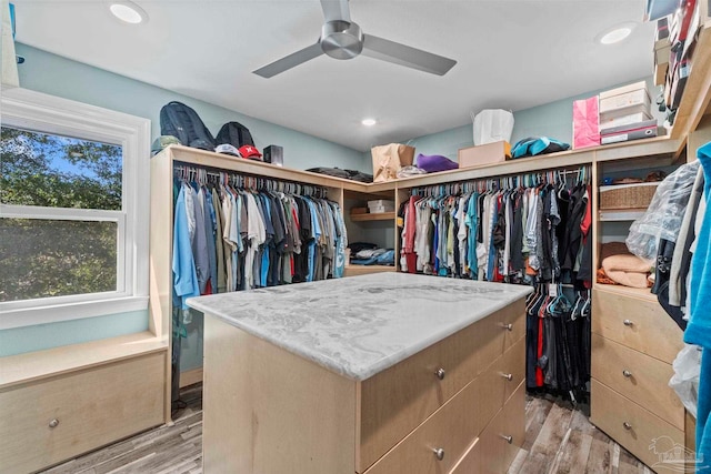 walk in closet with light wood-type flooring