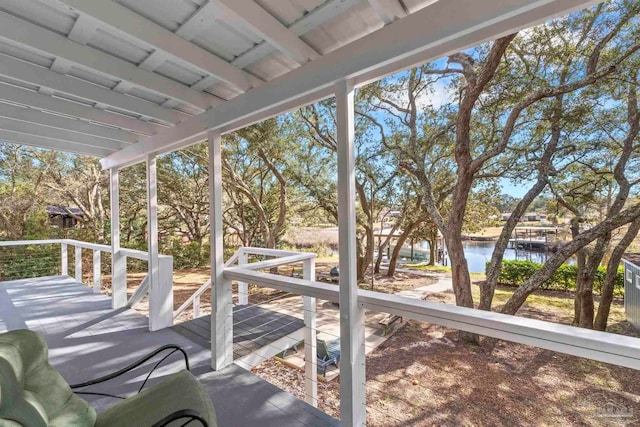 deck with a water view