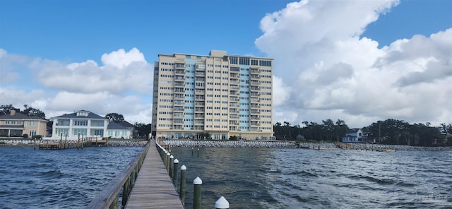 dock area featuring a water view