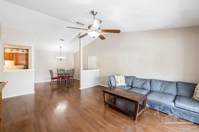2299 Scenic Hwy Unit T7, Pensacola, FL 32503 - living area with vaulted ceiling, a chandelier, a ceiling fan, wood finished floors, and baseboards