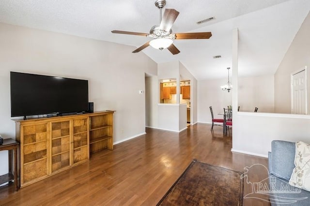 2299 Scenic Hwy Unit T7, Pensacola, FL 32503 - living area featuring lofted ceiling, wood finished floors, ceiling fan, a chandelier, and baseboards