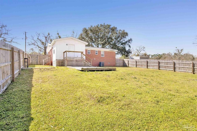 view of yard with a fenced backyard