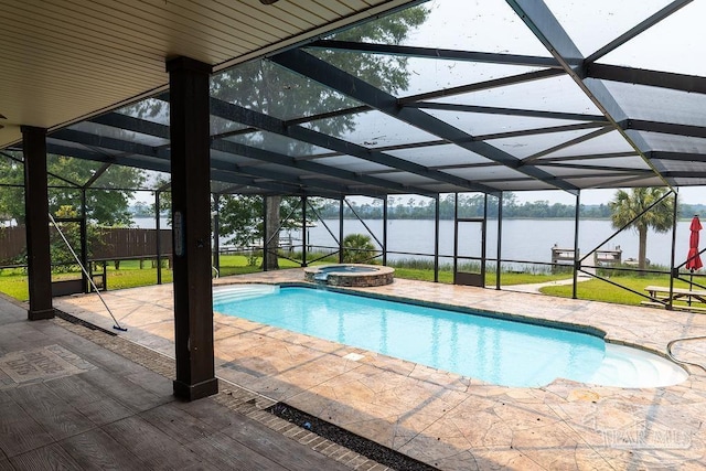 4513 River Ranch Rd, Milton, FL 32583 - view of pool featuring a water view, a patio, a lanai, and a pool with connected hot tub