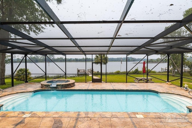 4513 River Ranch Rd, Milton, FL 32583 - view of pool featuring a water view, glass enclosure, a patio, and a yard