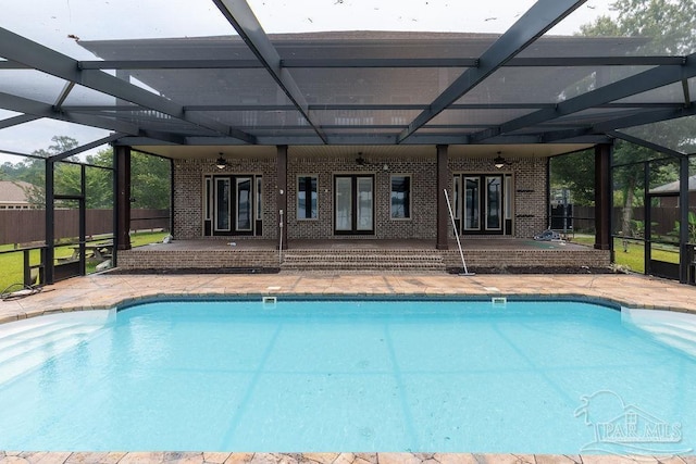 4513 River Ranch Rd, Milton, FL 32583 - swimming pool featuring french doors, ceiling fan, and a lanai