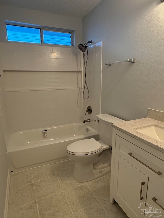 full bathroom featuring a wealth of natural light, toilet, shower / bathtub combination, and tile patterned floors