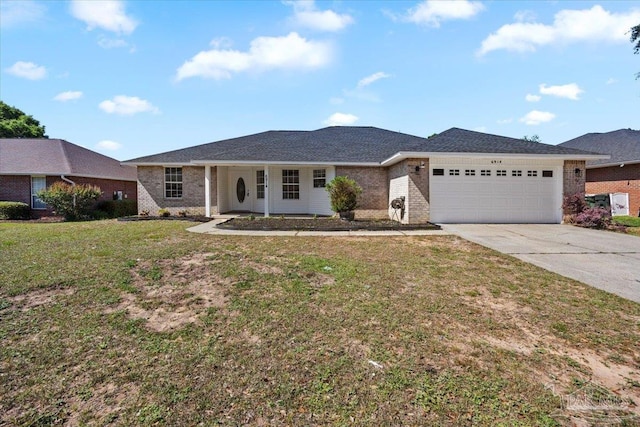 6914 Raburn Rd, Pensacola, FL 32526 - ranch-style home featuring brick siding, an attached garage, driveway, and a front yard