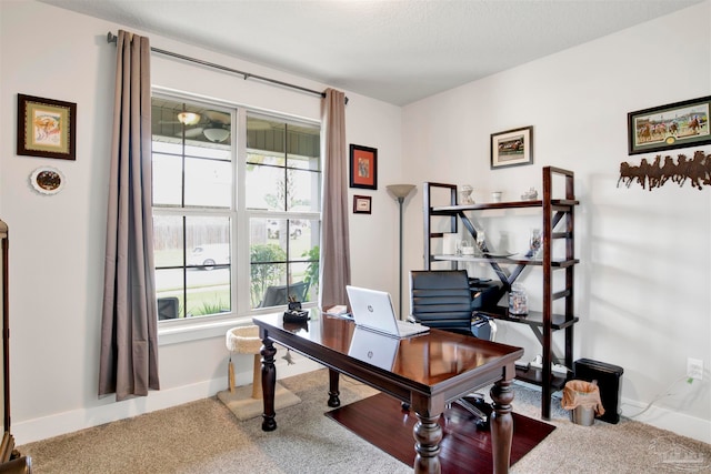 view of carpeted home office