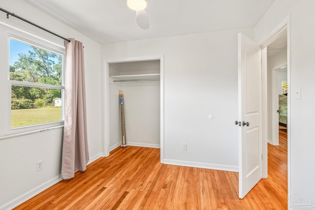 7332 Maxam Ave, Pensacola, FL 32503 - unfurnished bedroom with ceiling fan, light hardwood / wood-style floors, and a closet
