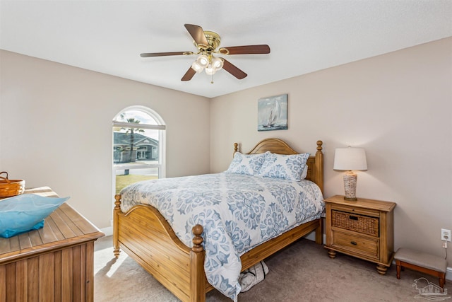 bedroom with carpet flooring and ceiling fan