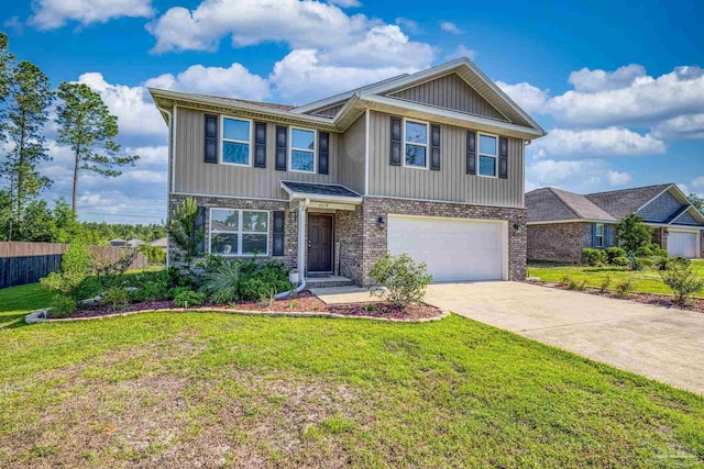 4678 Perception Cir, Milton, FL 32570 - view of front of property featuring an attached garage, concrete driveway, brick siding, and board and batten siding