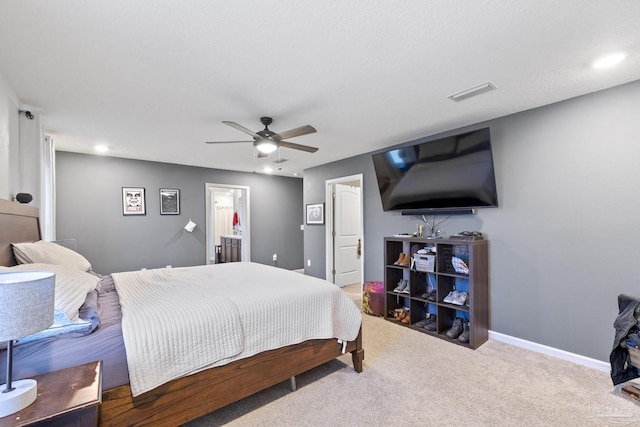 4678 Perception Cir, Milton, FL 32570 - bedroom with carpet, ceiling fan, recessed lighting, baseboards, and ensuite bath