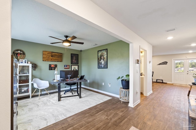 4678 Perception Cir, Milton, FL 32570 - office space featuring wood finished floors, a ceiling fan, baseboards, and recessed lighting